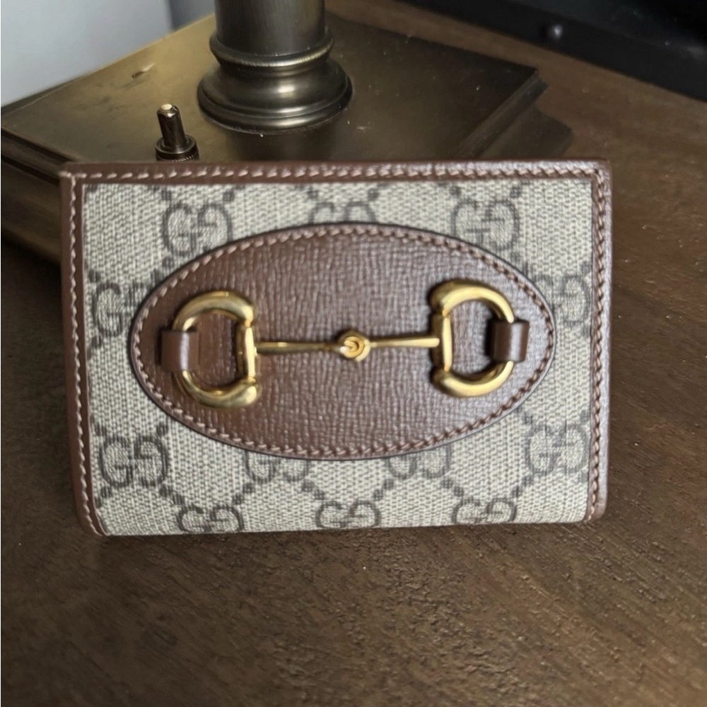 Gucci horsebit Brown and Gold Card Holder wallet lkn